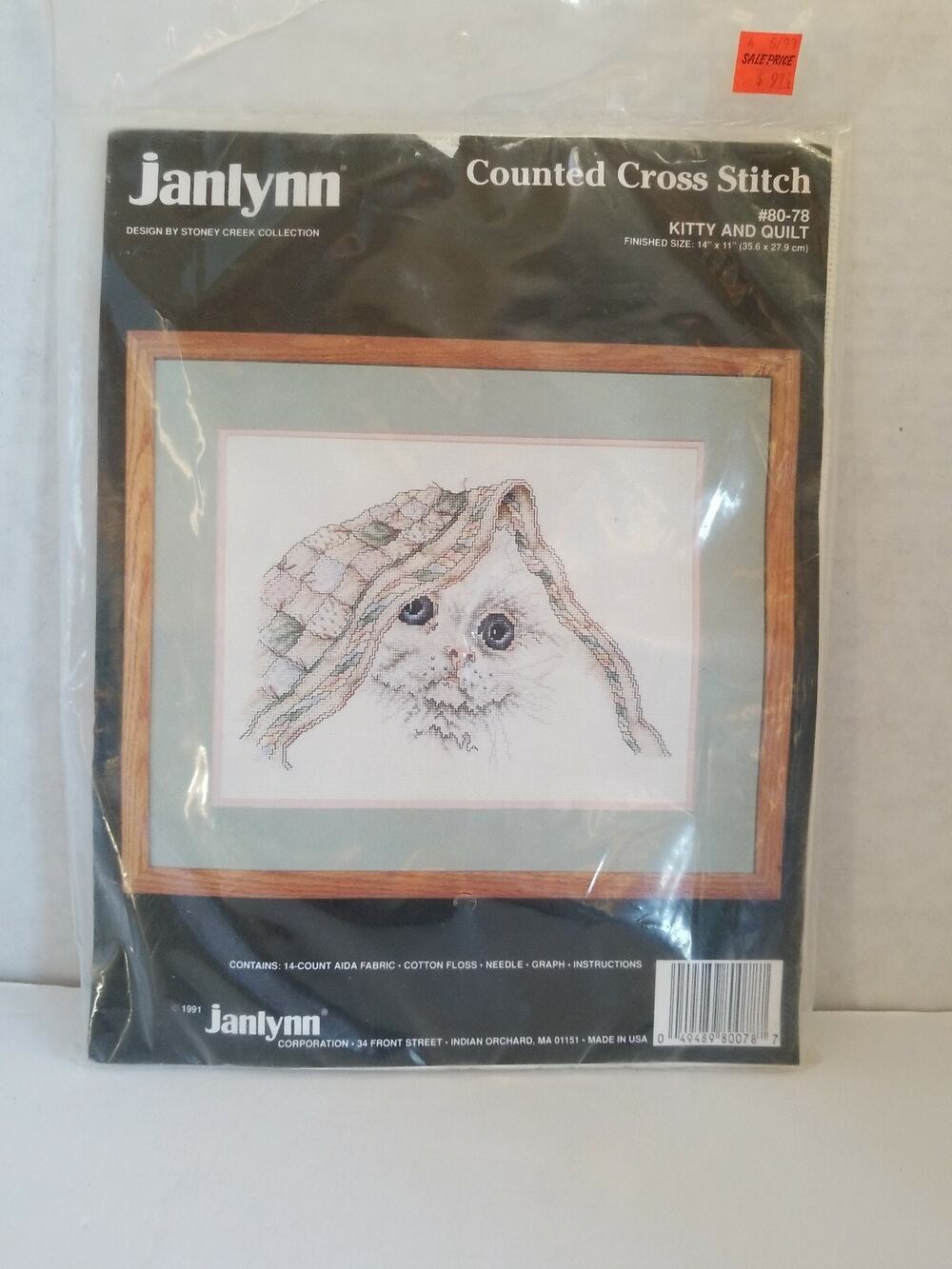 Janlynn Counted Cross Stitch Kitty and Quilt Kit #80-78 14"x11" White Cat New